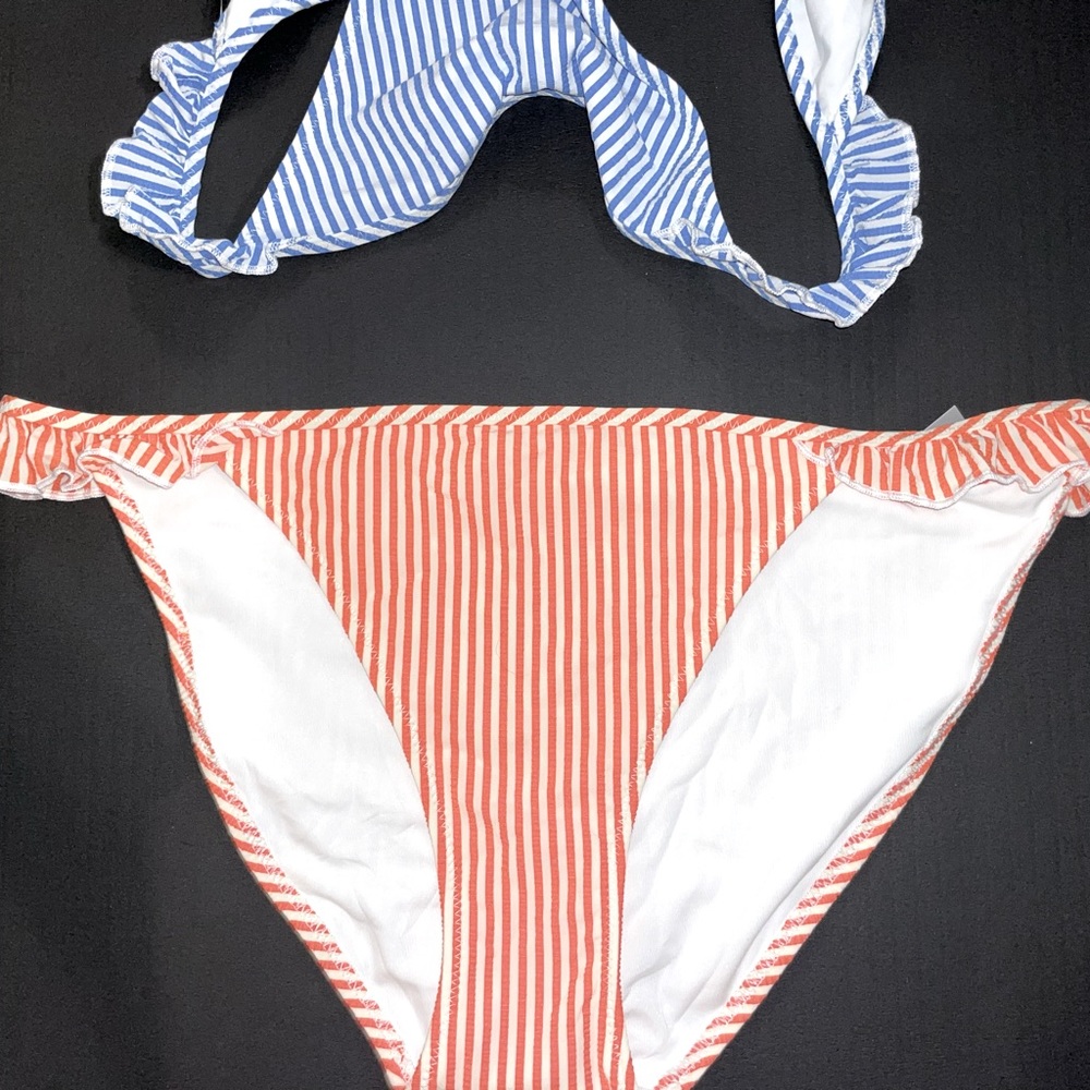 Aerie Orange Seersucker Ruffle Bikini NWT